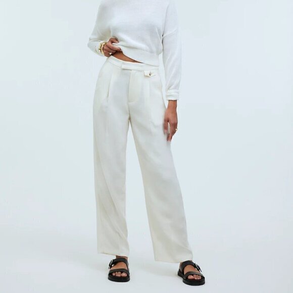Madewell Rosedale High Rise Pleated Straight Pants Crepe Cream Size 8/M NWT